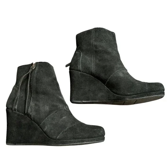 Toms Desert Wedge High Black Suede Size 9 - Picture 5 of 10